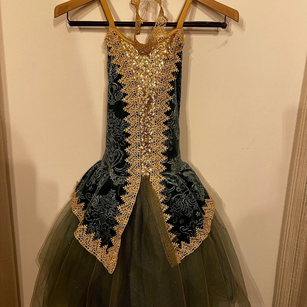 Weissman gold and green tutu with sequins and matching head piece